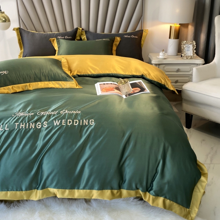 91家纺网 家纺一手货源 找家纺 优悦 2024新款水洗真丝四件套永恒-海藻绿