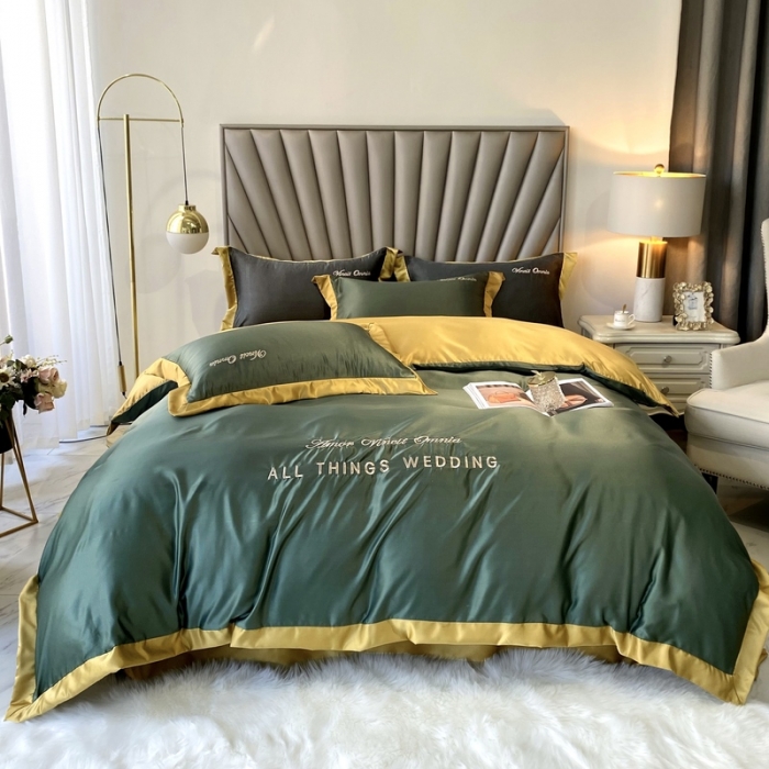 91家纺网 家纺一手货源 找家纺 优悦 2024新款水洗真丝四件套永恒-海藻绿