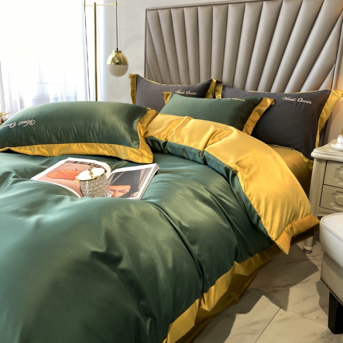 91家纺网 家纺一手货源 找家纺 优悦 2024新款水洗真丝四件套永恒-海藻绿