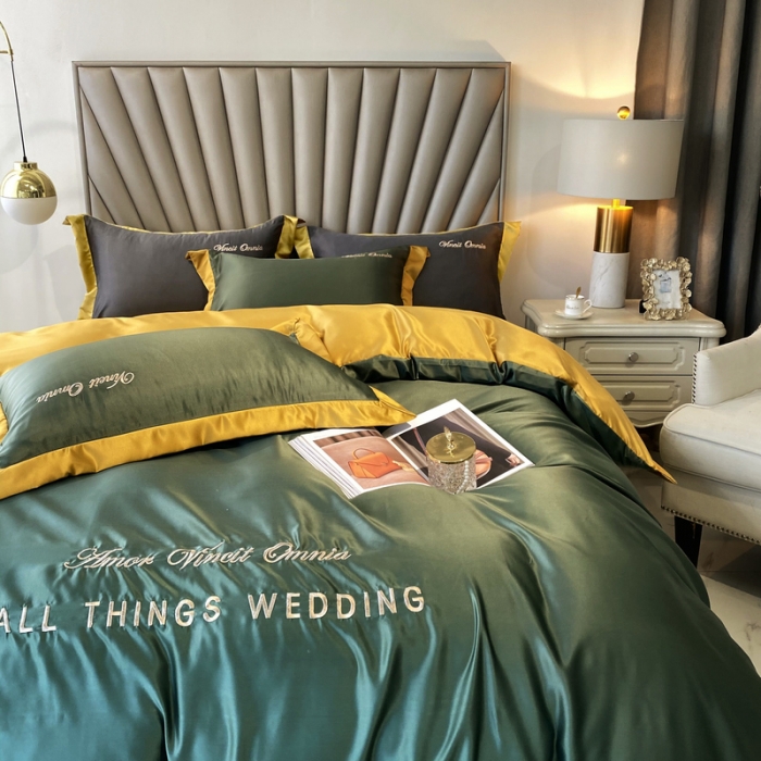 91家纺网 家纺一手货源 找家纺 优悦 2024新款水洗真丝四件套永恒-海藻绿