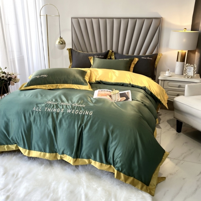 91家纺网 家纺一手货源 找家纺 优悦 2024新款水洗真丝四件套永恒-海藻绿