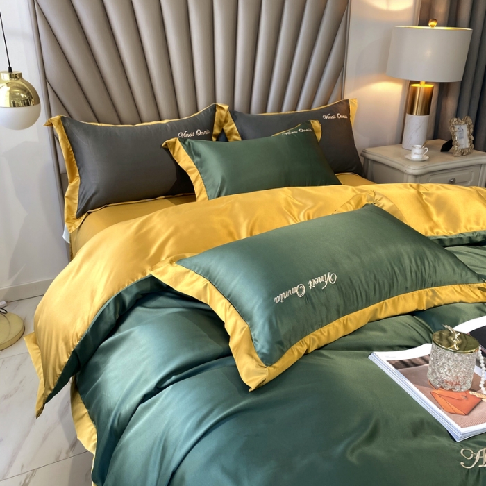 91家纺网 家纺一手货源 找家纺 优悦 2024新款水洗真丝四件套永恒-海藻绿