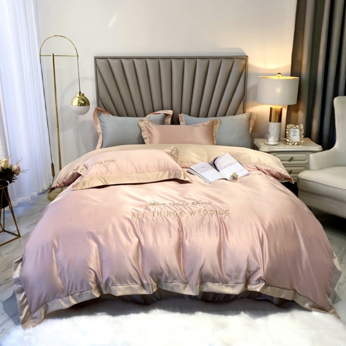 91家纺网 家纺一手货源 找家纺 优悦 2024新款水洗真丝四件套永恒-裸粉