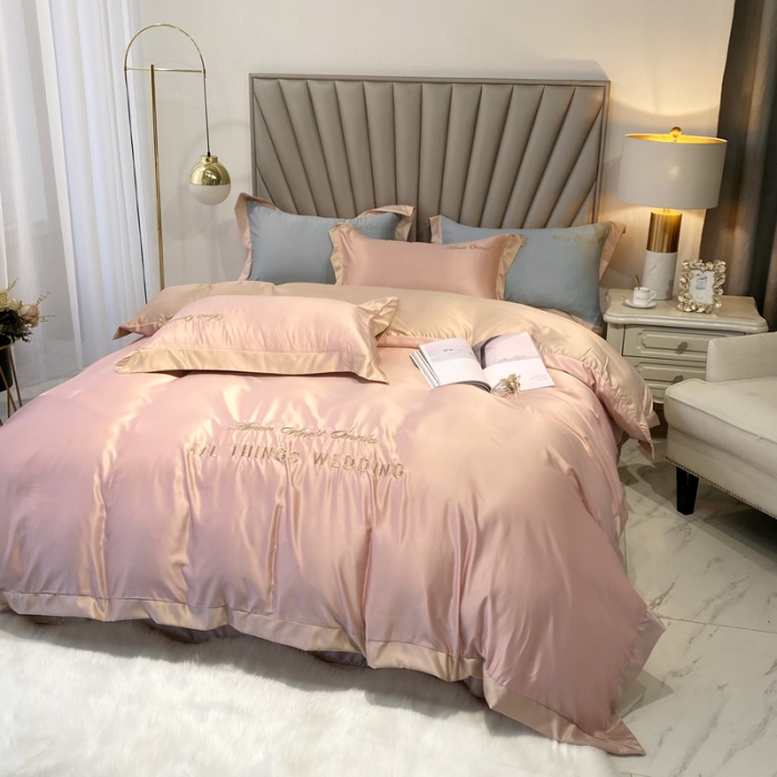 91家纺网 家纺一手货源 找家纺 优悦 2024新款水洗真丝四件套永恒-裸粉