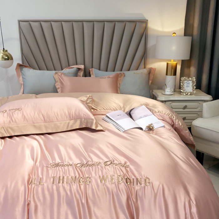 91家纺网 家纺一手货源 找家纺 优悦 2024新款水洗真丝四件套永恒-裸粉