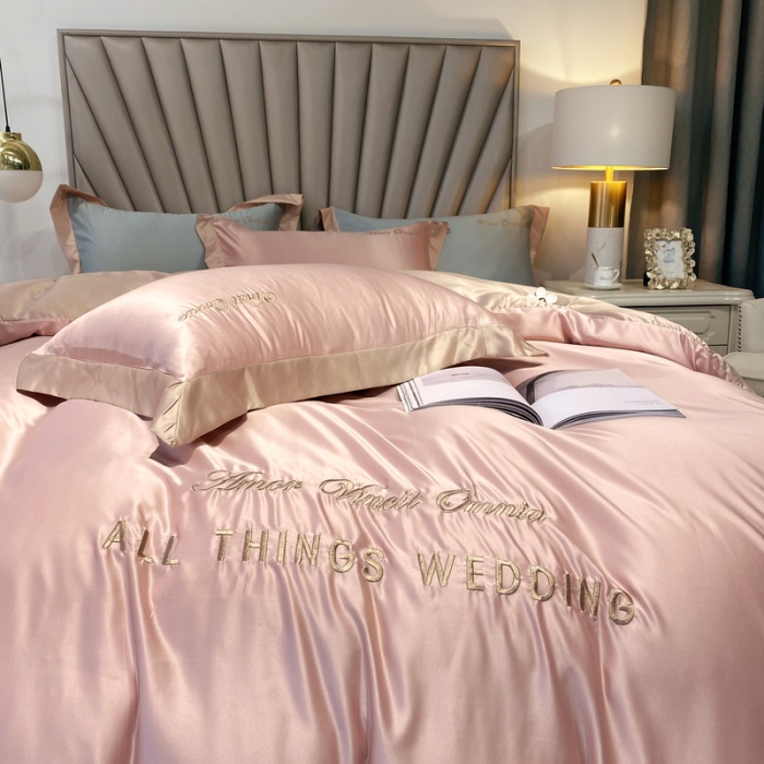 91家纺网 家纺一手货源 找家纺 优悦 2024新款水洗真丝四件套永恒-裸粉