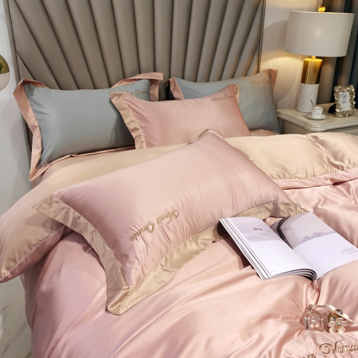 91家纺网 家纺一手货源 找家纺 优悦 2024新款水洗真丝四件套永恒-裸粉