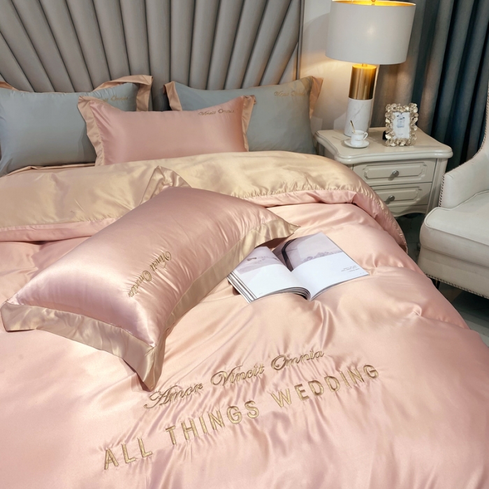 91家纺网 家纺一手货源 找家纺 优悦 2024新款水洗真丝四件套永恒-裸粉