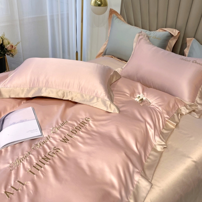 91家纺网 家纺一手货源 找家纺 优悦 2024新款水洗真丝四件套永恒-裸粉