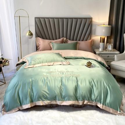 91家纺网 家纺一手货源 找家纺 优悦 2024新款水洗真丝四件套永恒-浅绿