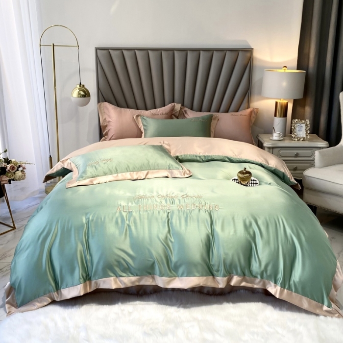 91家纺网 家纺一手货源 找家纺 优悦 2024新款水洗真丝四件套永恒-浅绿