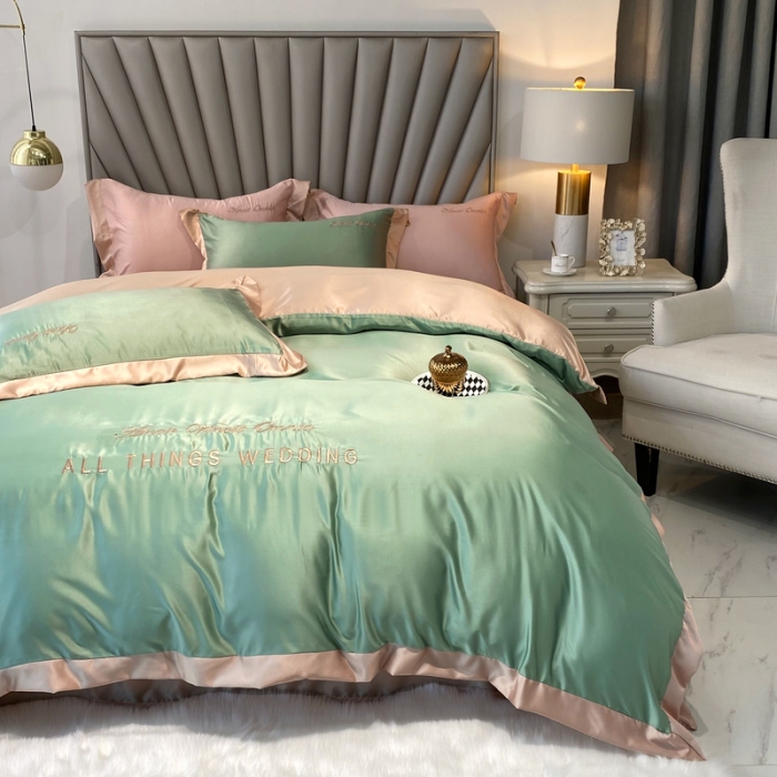 91家纺网 家纺一手货源 找家纺 优悦 2024新款水洗真丝四件套永恒-浅绿