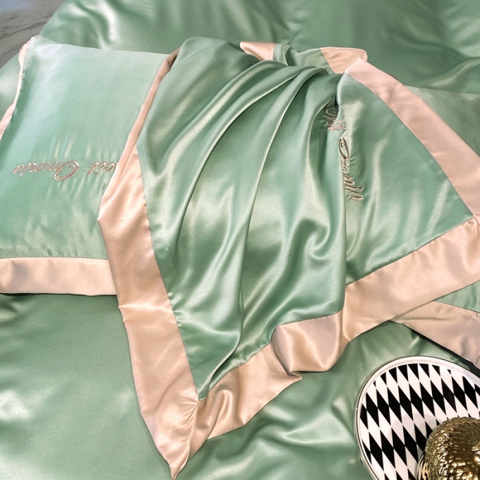 91家纺网 家纺一手货源 找家纺 优悦 2024新款水洗真丝四件套永恒-浅绿