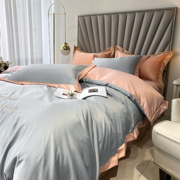 91家纺网 家纺一手货源 找家纺 优悦 2024新款水洗真丝四件套永恒-银灰