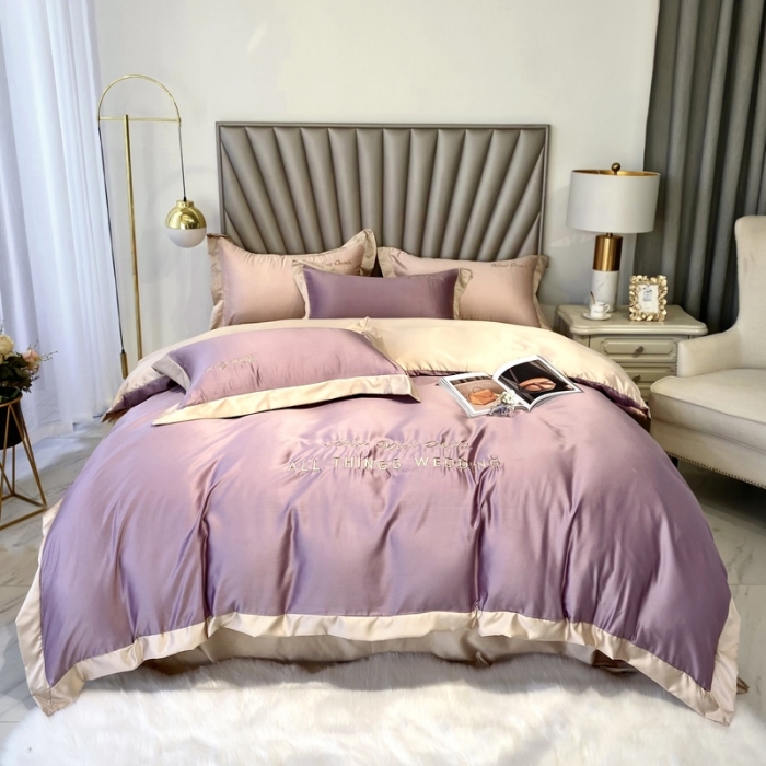 91家纺网 家纺一手货源 找家纺 优悦 2024新款水洗真丝四件套永恒-优雅紫