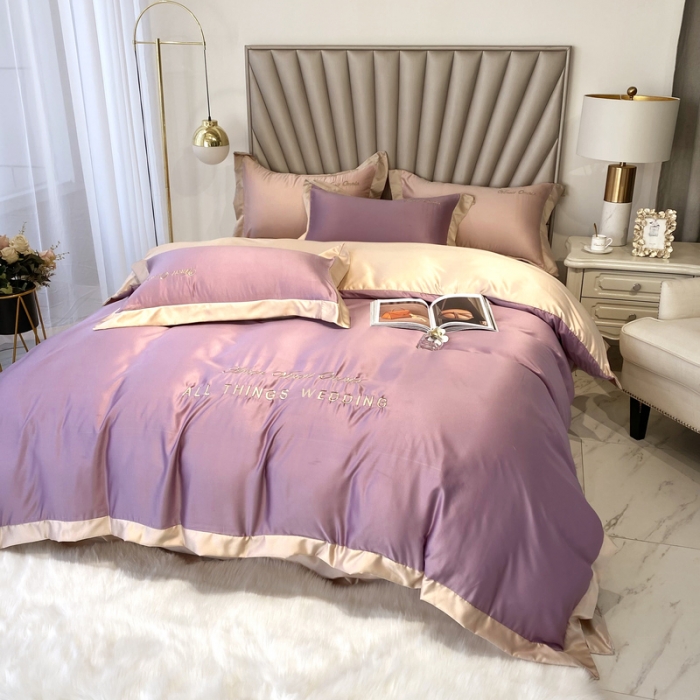 91家纺网 家纺一手货源 找家纺 优悦 2024新款水洗真丝四件套永恒-优雅紫