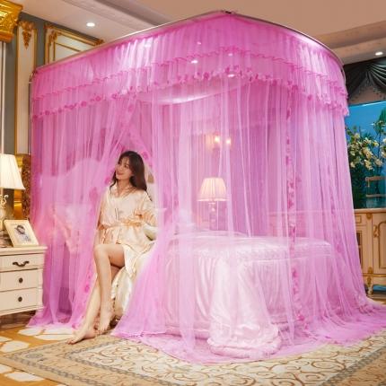 91家纺网 家纺一手货源 找家纺 舞夜盛世 U型蚊帐伸缩蚊帐落地宫廷蚊帐加粗不锈钢全年有货 闭月羞花粉色