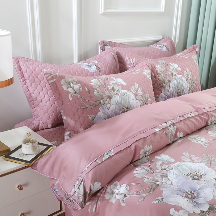 91家纺网 家纺一手货源 找家纺 OL家纺 2021新款全棉床裙夹棉纯棉简约风四件套 花唯佳期-棕