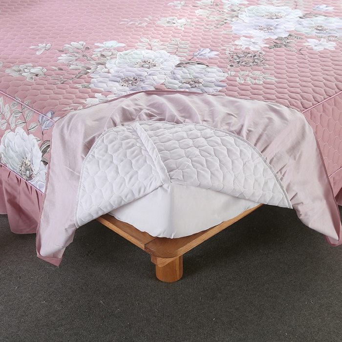 91家纺网 家纺一手货源 找家纺 OL家纺 2021新款全棉床裙夹棉纯棉简约风四件套 花唯佳期-棕