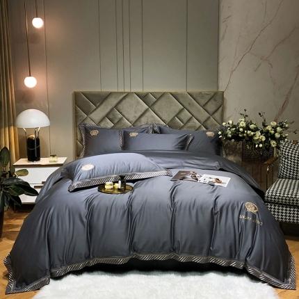 91家纺网 家纺一手货源 找家纺 爱缦 2021新款100s长绒棉刺绣四件套 褐灰