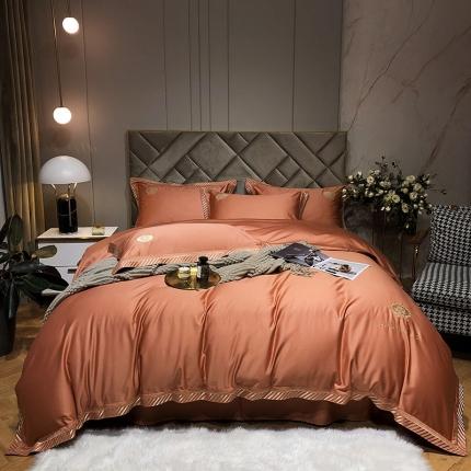 爱缦 2021新款100s长绒棉刺绣四件套 时尚桔