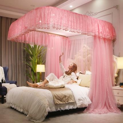 91家纺网 家纺一手货源 找家纺 夏彩 新款88501落地式蕾丝导轨蚊帐 韶华粉色