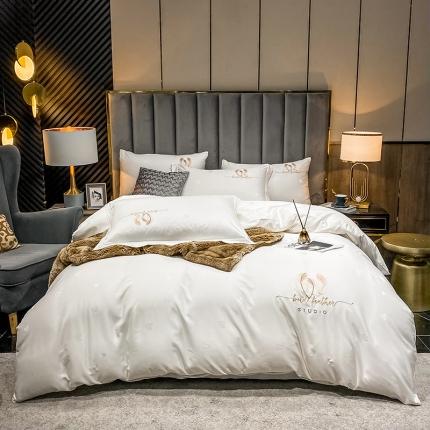 91家纺网 家纺一手货源 找家纺 品乐  2023新款全棉刺绣提花四件套 爱心-白