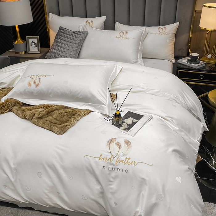 91家纺网 家纺一手货源 找家纺 品乐  2023新款全棉刺绣提花四件套 爱心-白