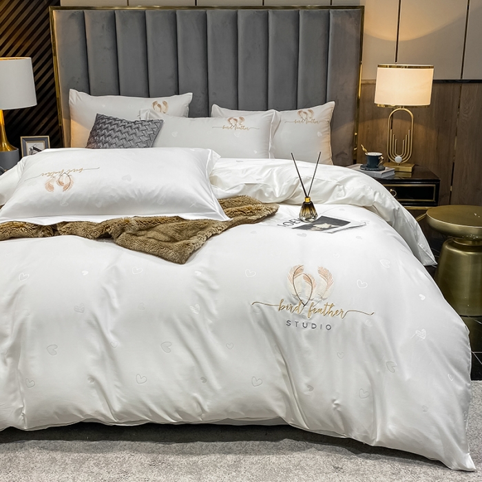 91家纺网 家纺一手货源 找家纺 品乐  2023新款全棉刺绣提花四件套 爱心-白