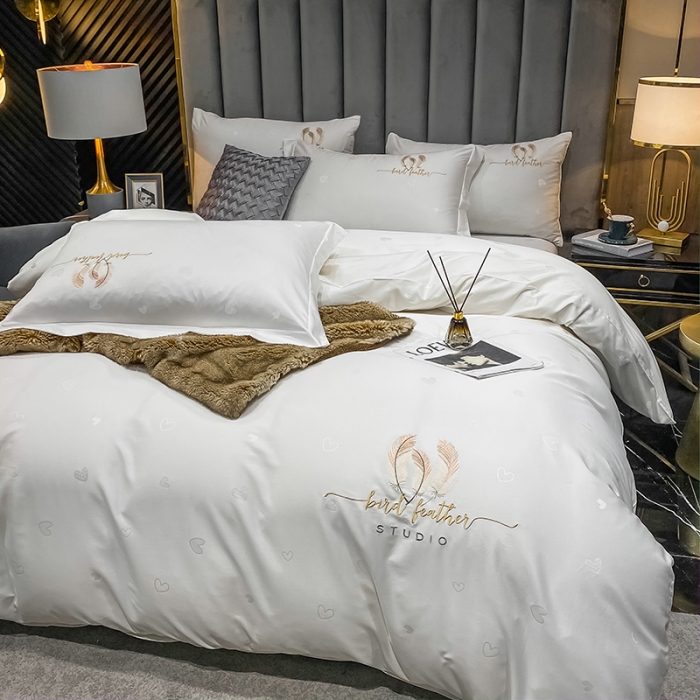 91家纺网 家纺一手货源 找家纺 品乐  2023新款全棉刺绣提花四件套 爱心-白