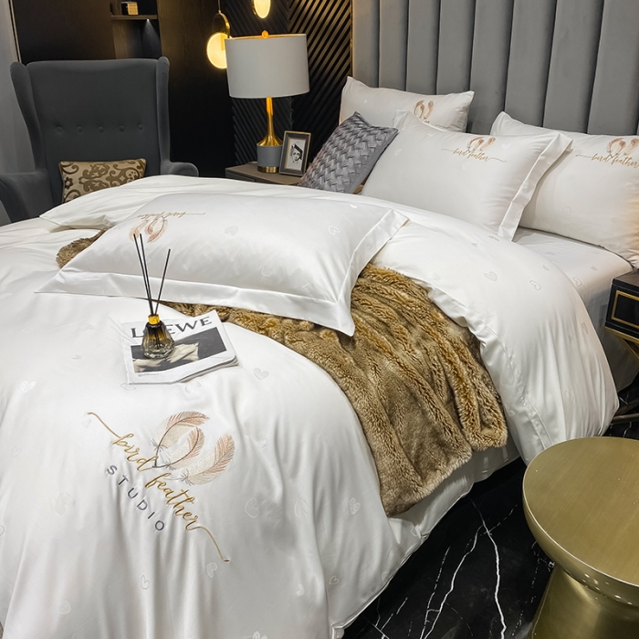 91家纺网 家纺一手货源 找家纺 品乐  2023新款全棉刺绣提花四件套 爱心-白