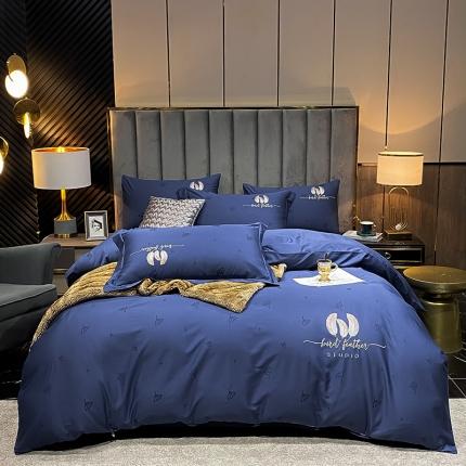 91家纺网 家纺一手货源 找家纺 品乐  2023新款全棉刺绣提花四件套 蒲公英-蓝