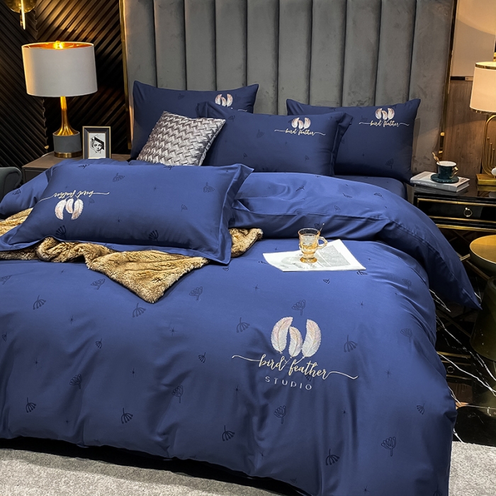 91家纺网 家纺一手货源 找家纺 品乐  2023新款全棉刺绣提花四件套 蒲公英-蓝