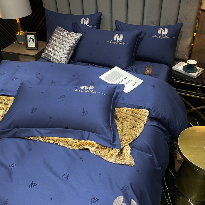 91家纺网 家纺一手货源 找家纺 品乐  2023新款全棉刺绣提花四件套 蒲公英-蓝