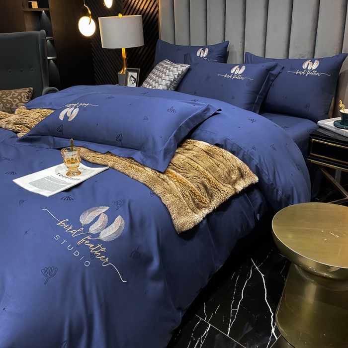 91家纺网 家纺一手货源 找家纺 品乐  2023新款全棉刺绣提花四件套 蒲公英-蓝