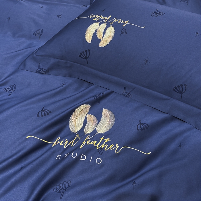 91家纺网 家纺一手货源 找家纺 品乐  2023新款全棉刺绣提花四件套 蒲公英-蓝