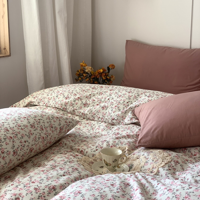 91家纺网 家纺一手货源 找家纺 窝米 2021新款全棉四件套花卉系列 苏蕾