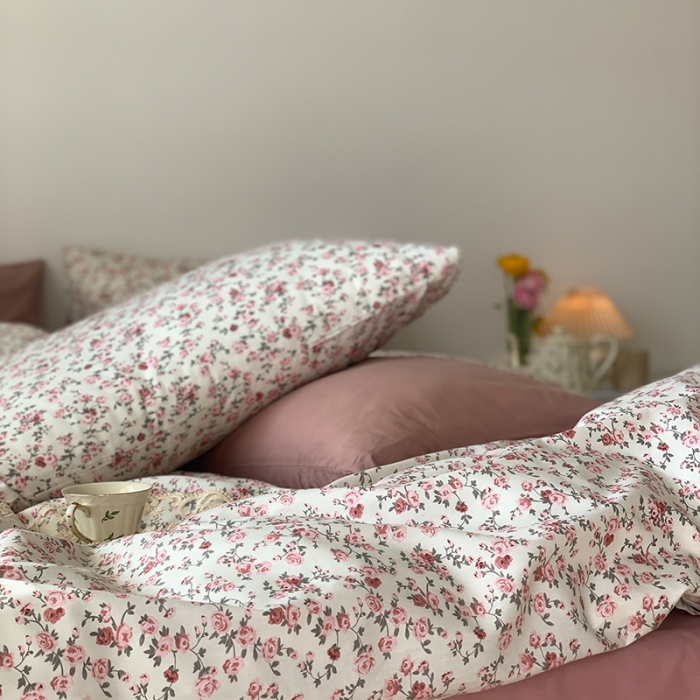 91家纺网 家纺一手货源 找家纺 窝米 2021新款全棉四件套花卉系列 苏蕾