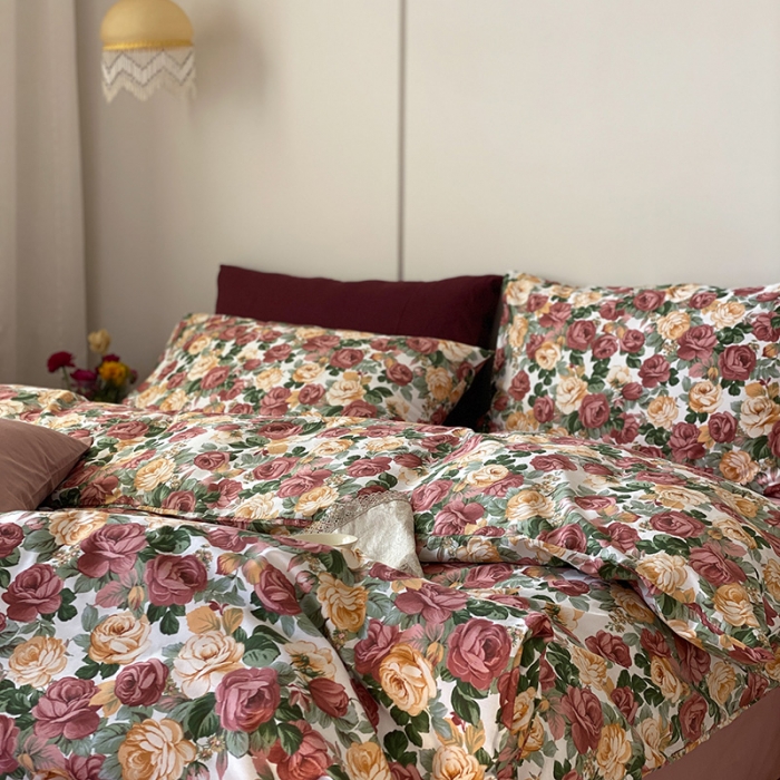 91家纺网 家纺一手货源 找家纺 窝米 2021新款全棉四件套花卉系列 小玫瑰