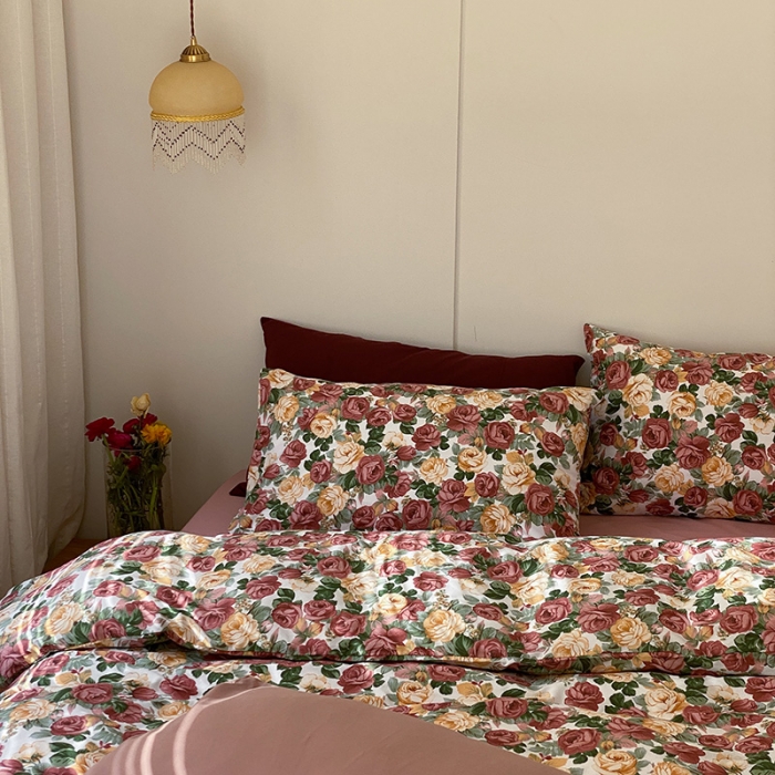 91家纺网 家纺一手货源 找家纺 窝米 2021新款全棉四件套花卉系列 小玫瑰