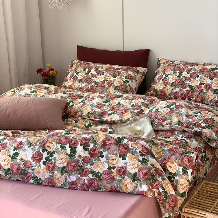 91家纺网 家纺一手货源 找家纺 窝米 2021新款全棉四件套花卉系列 小玫瑰