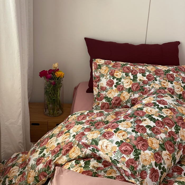 91家纺网 家纺一手货源 找家纺 窝米 2021新款全棉四件套花卉系列 小玫瑰
