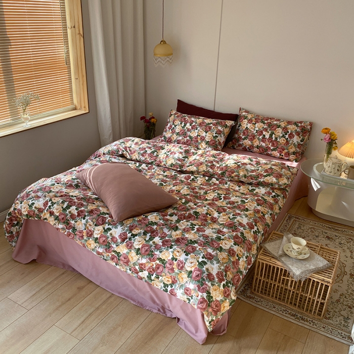 91家纺网 家纺一手货源 找家纺 窝米 2021新款全棉四件套花卉系列 小玫瑰