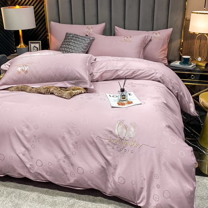 91家纺网 家纺一手货源 找家纺 品乐家纺 2023新款长绒棉提花刺绣单被套 泡泡-粉