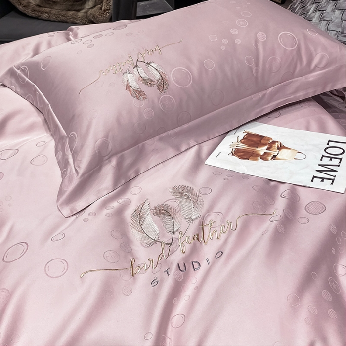 91家纺网 家纺一手货源 找家纺 品乐家纺 2023新款长绒棉提花刺绣单被套 泡泡-粉