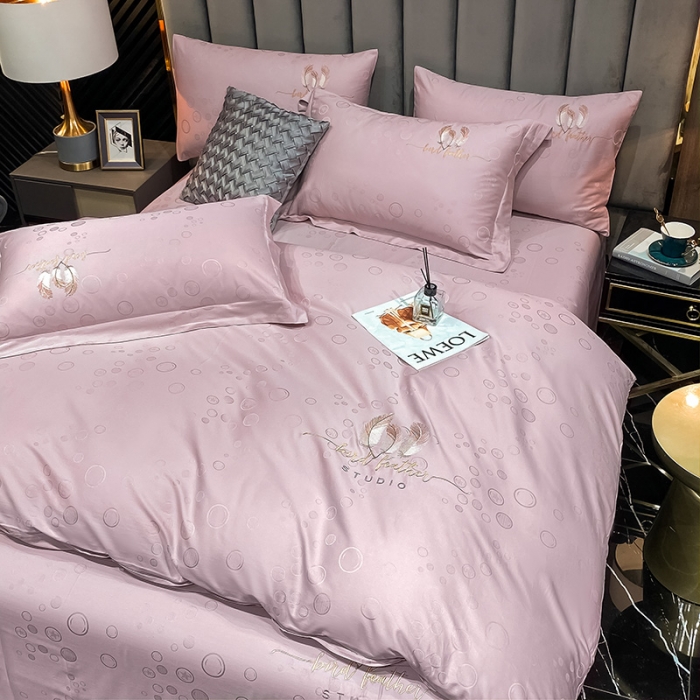 91家纺网 家纺一手货源 找家纺 品乐家纺 2023新款长绒棉提花刺绣单被套 泡泡-粉