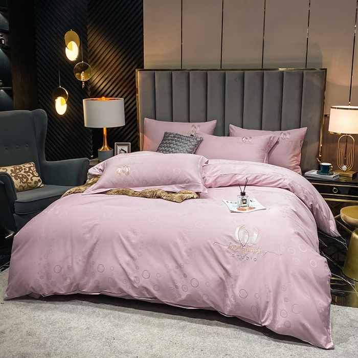 91家纺网 家纺一手货源 找家纺 品乐家纺 2023新款长绒棉提花刺绣单被套 泡泡-粉