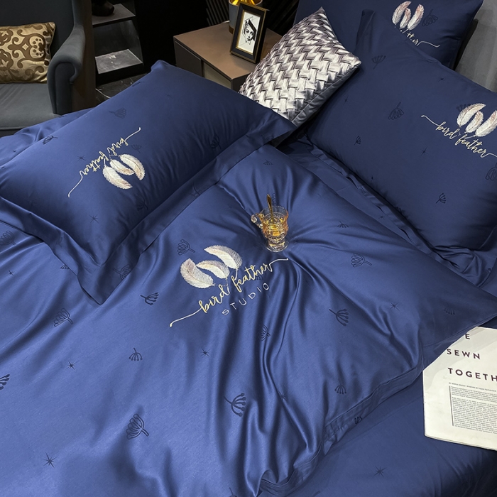 91家纺网 家纺一手货源 找家纺 品乐家纺 2023新款长绒棉提花刺绣单被套 蒲公英-蓝