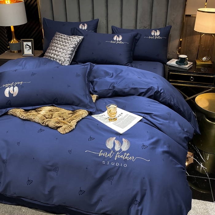 91家纺网 家纺一手货源 找家纺 品乐家纺 2023新款长绒棉提花刺绣单被套 蒲公英-蓝