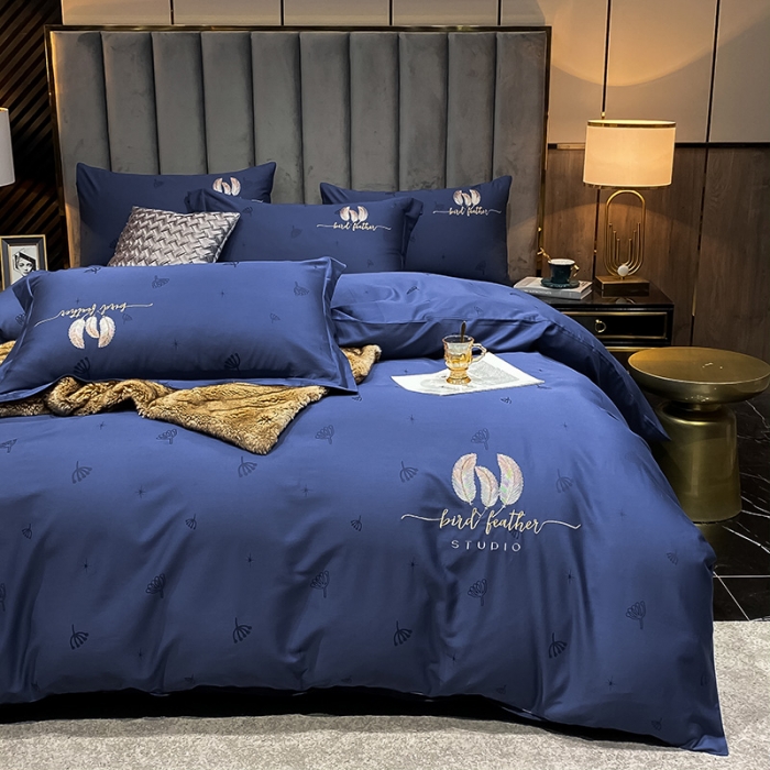 91家纺网 家纺一手货源 找家纺 品乐家纺 2023新款长绒棉提花刺绣单被套 蒲公英-蓝